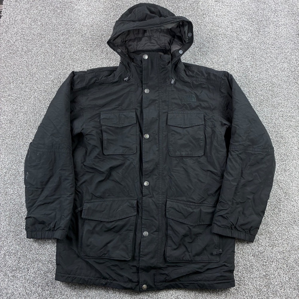 The‎ North Face Jacket Mens Large Black HyVent Hooded Parka Pockets Utility A25Y